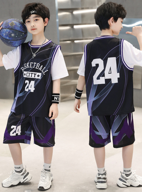 儿童24号科比篮球服夏季速干短袖球衣男童中大童装运动套装假两件