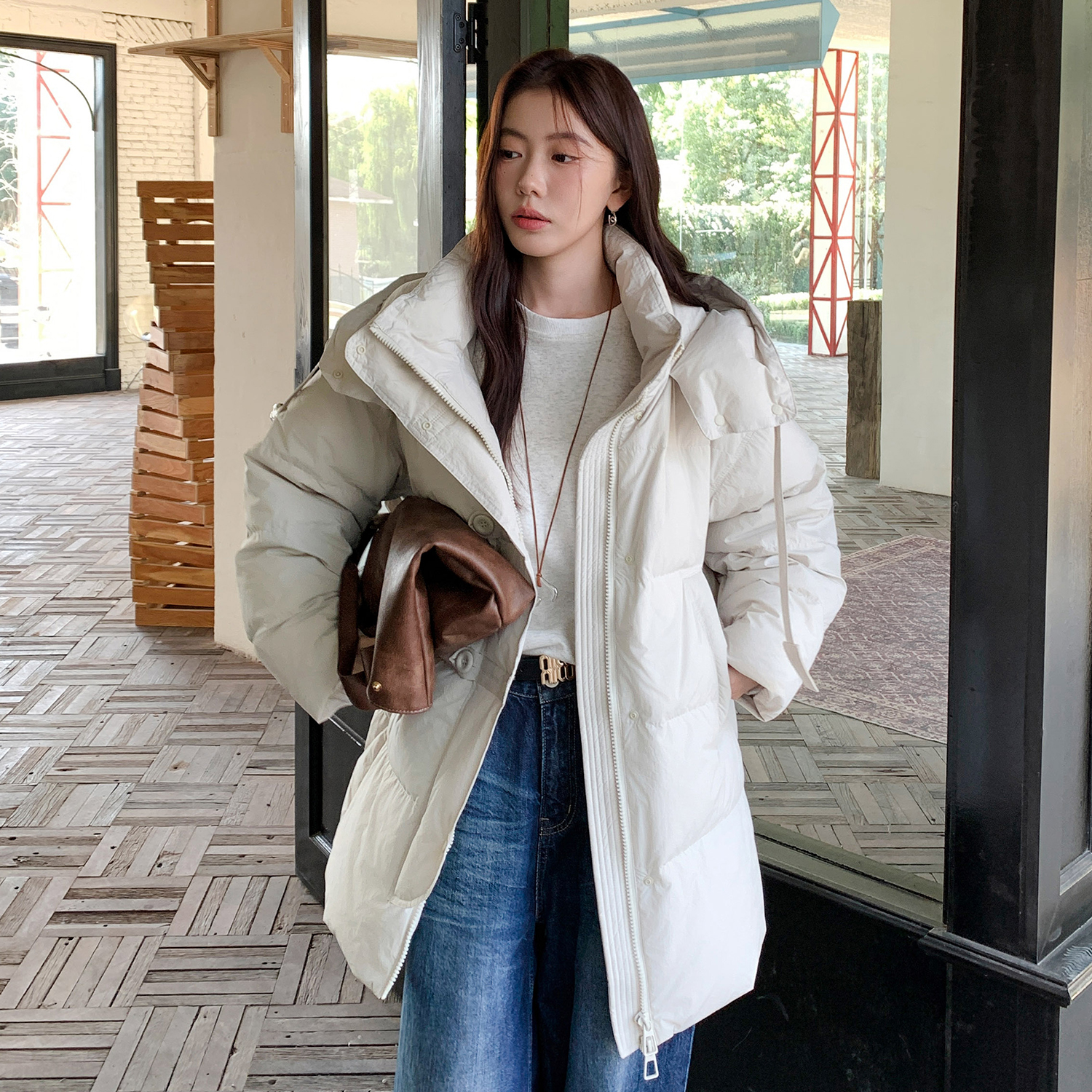 韩版羽绒服女士2025冬季新品时尚中长款连帽保暖加厚羽绒服外套潮