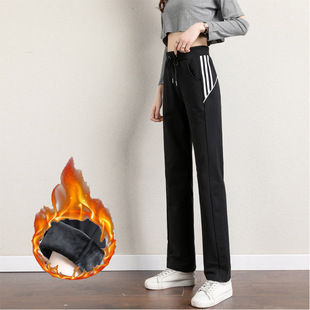 加绒运动裤女宽松直筒休闲裤子秋冬季2021新款显瘦百搭加厚卫裤潮