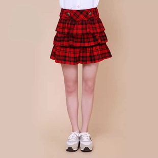 2026百搭高腰夏装韩版学院风苏格兰格子蓬松裙学生短裙女
