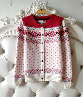 新品秋冬甜美提花羊毛衫女复古毛衣外套毛针织衫开衫长袖学生外穿