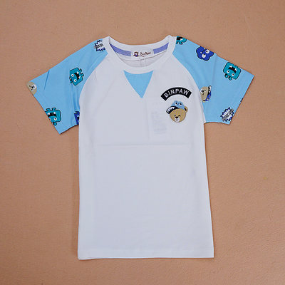 特价  小熊binpaw男童夏天短袖衫 儿童圆领纯棉印花T恤中小童上衣