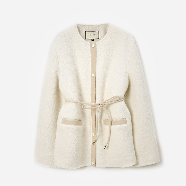 暖绒丰盈羊驼毛羊毛圈圈双面呢拼羊皮短外套大衣女WWT06228