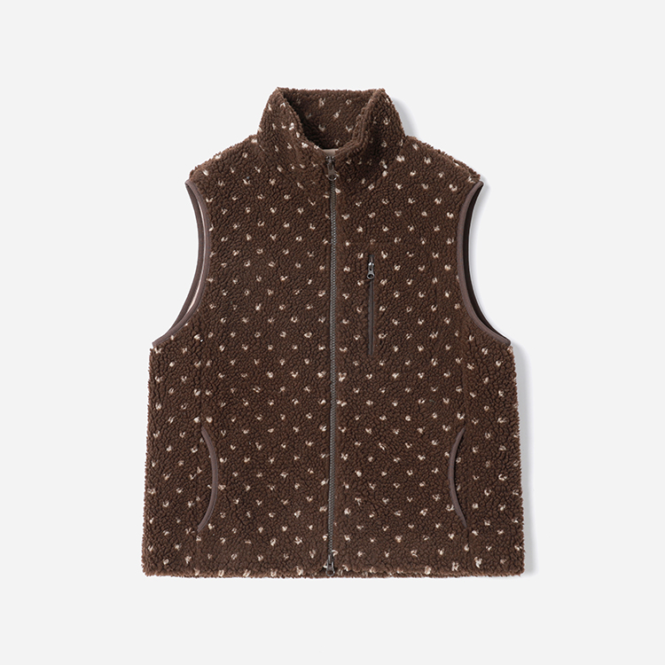 茉莉雅集心动的信号印花颗粒绒保暖舒适立领马甲WWT07376