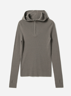 茉莉雅集意大利精纺全羊毛无缝一体连帽坑条针织套衫WZT07077