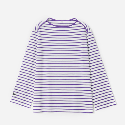 茉莉雅集海魂系列高支全棉彩色条纹鲸鱼邮戳印花T恤女WTX08145