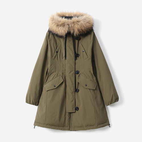 茉莉雅集可追溯95白鹅绒连帽貉子毛领收腰派克羽绒服女WYR07075