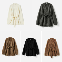 茉莉雅集一张一弛柔软丰盈全羊绒拉绒V领针织开衫秋冬 WZK05132