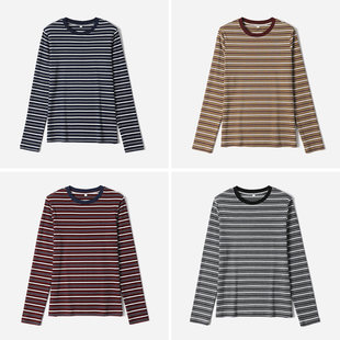 茉莉雅集软糯丝滑无骨高弹舒适莱赛尔条纹长袖T恤打底 WTX08171
