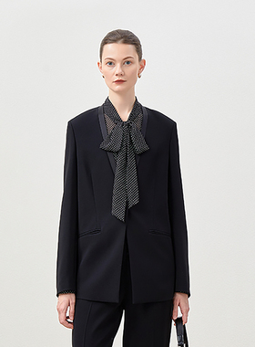 茉莉雅集女王胶囊经典通勤日本三醋酸无领戗驳领西装WXZ04061