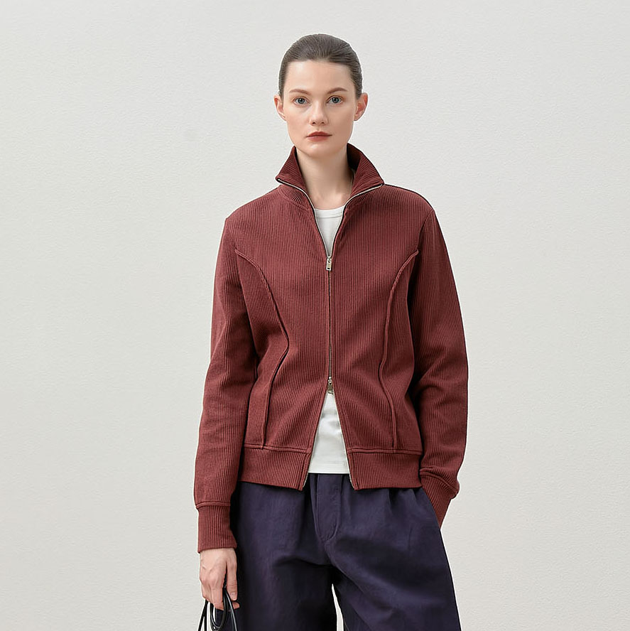 茉莉雅集城市户外复古元宝针日本棉立领卫衣式外套女 WWT07331