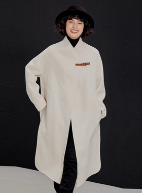 茉莉雅集H家意大利90羊毛10羊绒双面呢皮包扣长短款大衣WDY05021