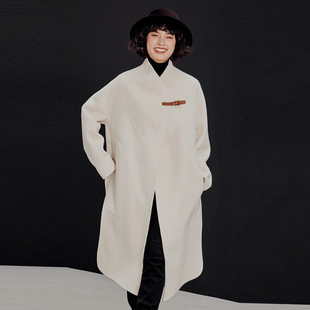 茉莉雅集H家意大利90羊毛10羊绒双面呢皮包扣长短款大衣WDY05021