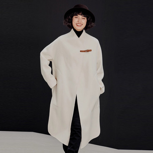 茉莉雅集H家意大利90羊毛10羊绒双面呢皮包扣长短款大衣WDY05021