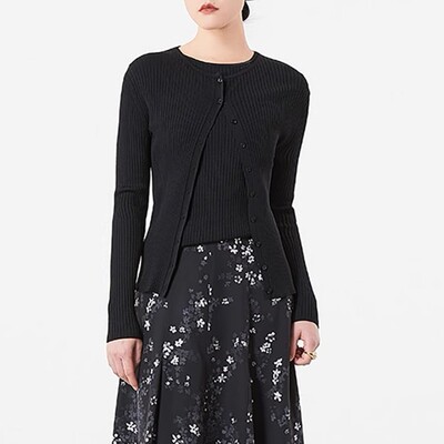 茉莉雅集日本纱线圆领坑条干爽舒适透气针织开衫女WZK07015