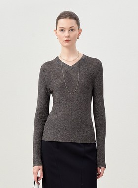 茉莉雅集 H家【繁星闪烁】意大利纱元宝针V领针织套衫 WZT07043