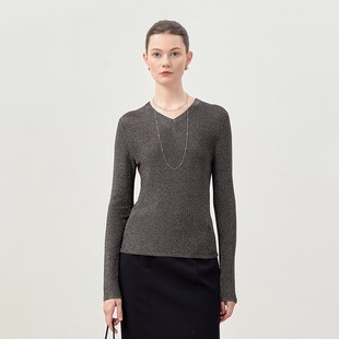 茉莉雅集 H家【繁星闪烁】意大利纱元宝针V领针织套衫 WZT07043