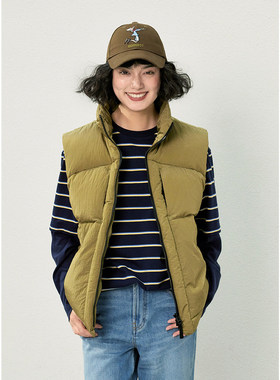 茉莉雅集光泽感防水格纹可追溯95白鹅绒羽绒服立领马甲 WYR05096