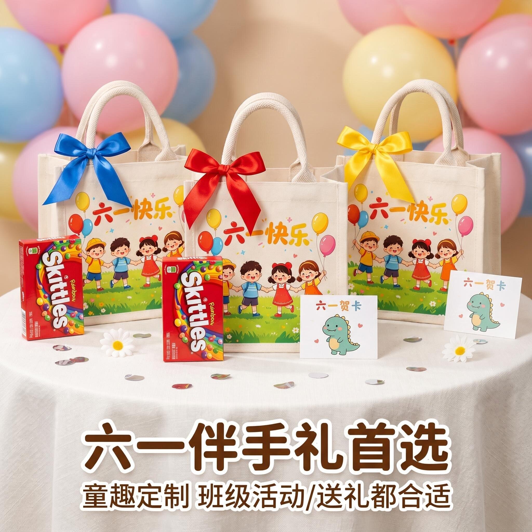 儿童节礼品袋幼儿园小学生伴手礼手提袋定制环保袋六一快乐帆布袋