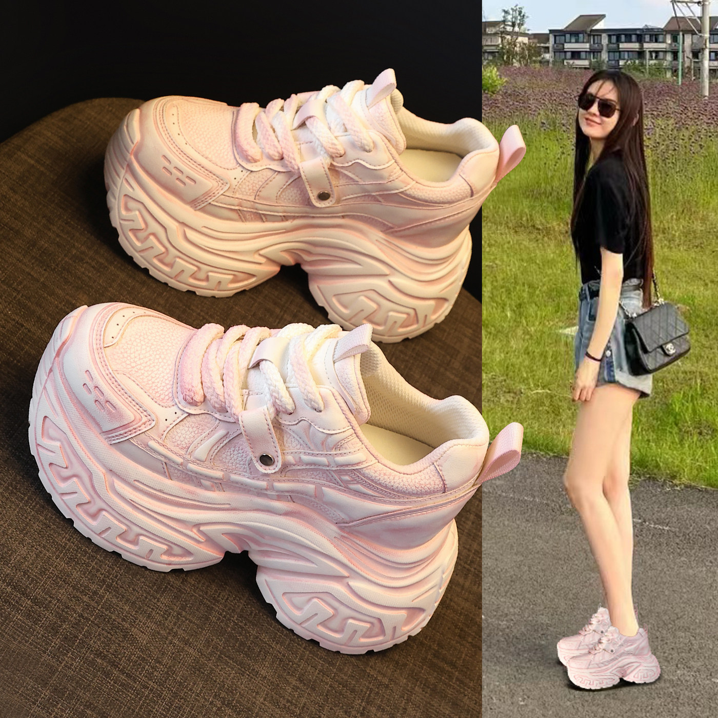 厚底内增高擦色复古风老爹鞋女2026春季新款小个子时尚真皮休闲鞋,女鞋,时尚休闲鞋,淘宝优惠券,粉丝福利购,淘宝优惠卷