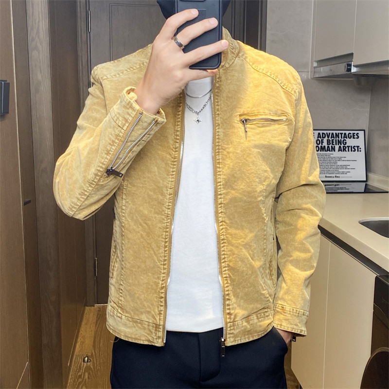 JK1856-P100水洗牛仔夹克春青年潮流美式复古休闲立领工装外套秋,男装夹克,电商D310B