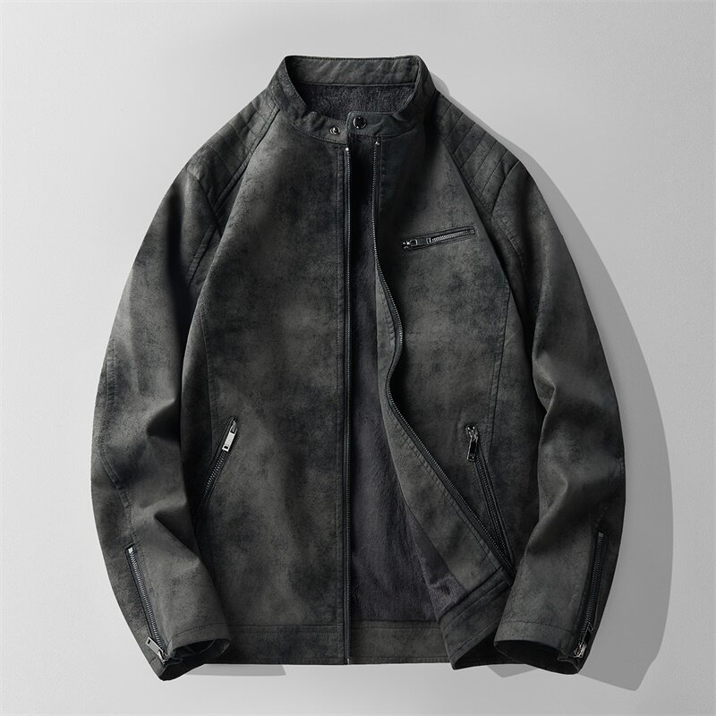 JK893-P100男士加绒皮衣韩版修身帅气机车服立领pu皮夹克外套潮图片
