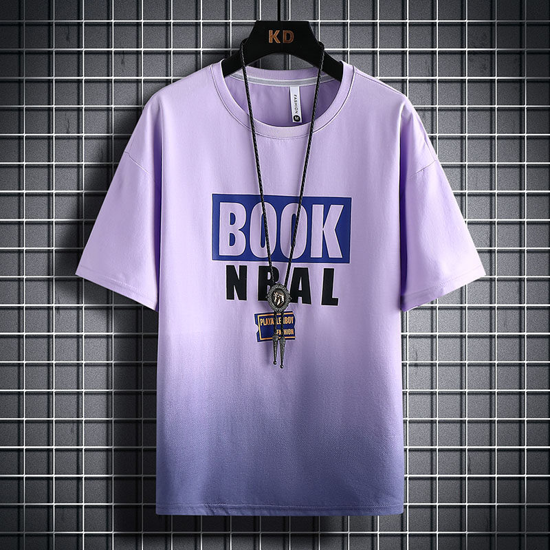 83326-P38短袖t恤男夏季潮牌渐变五分半袖大童宽松衣服青少年体恤图片