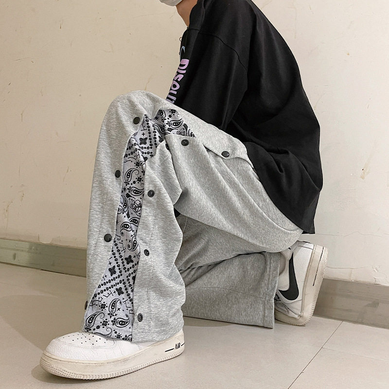 gsy712-特P30美式高街排扣裤男薄款潮牌宽松直筒阔腿休闲长裤子,男装休闲裤,电商D310B
