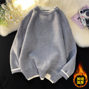 R601-P65加绒毛衣男士春秋款冬加厚款宽松2022新款男生针织衫图片