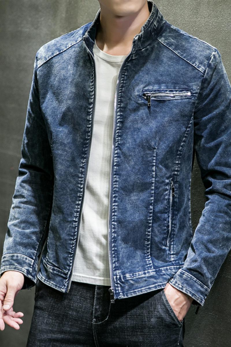 JK1856-P100牛仔外套男复古机车秋装男士潮流春秋立领帅气夹克男,男装夹克,电商D310B