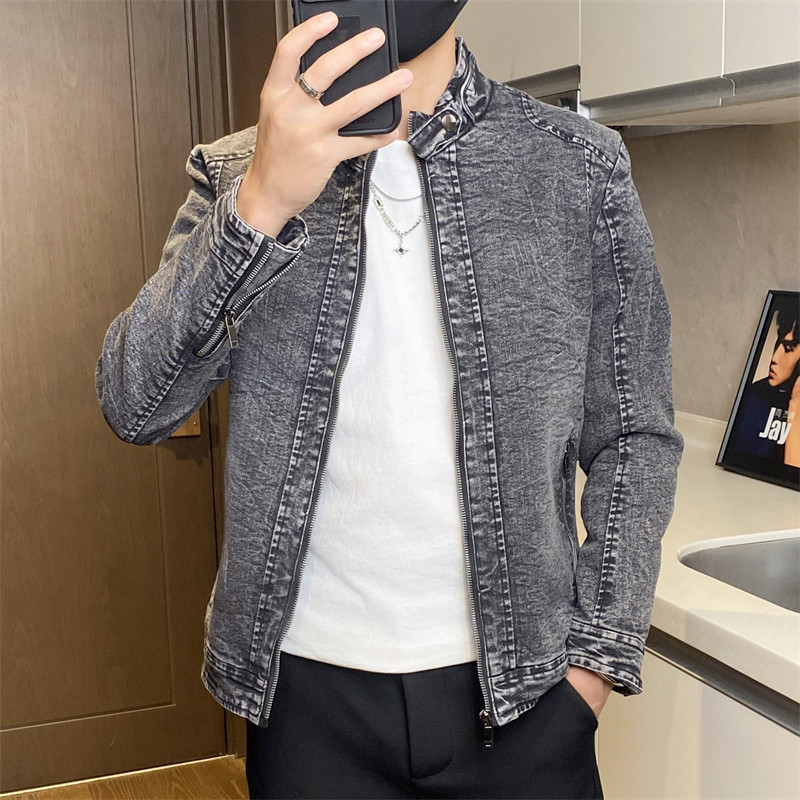 JK1826-P100牛仔夹克男立领水洗复古修身潮流男士机车服外套,男装夹克,电商D310B
