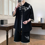 TZ24326-特P60潮衬衫男短袖夏季套装休闲新中式衬衣男中风，男装衬衫，电商D310B