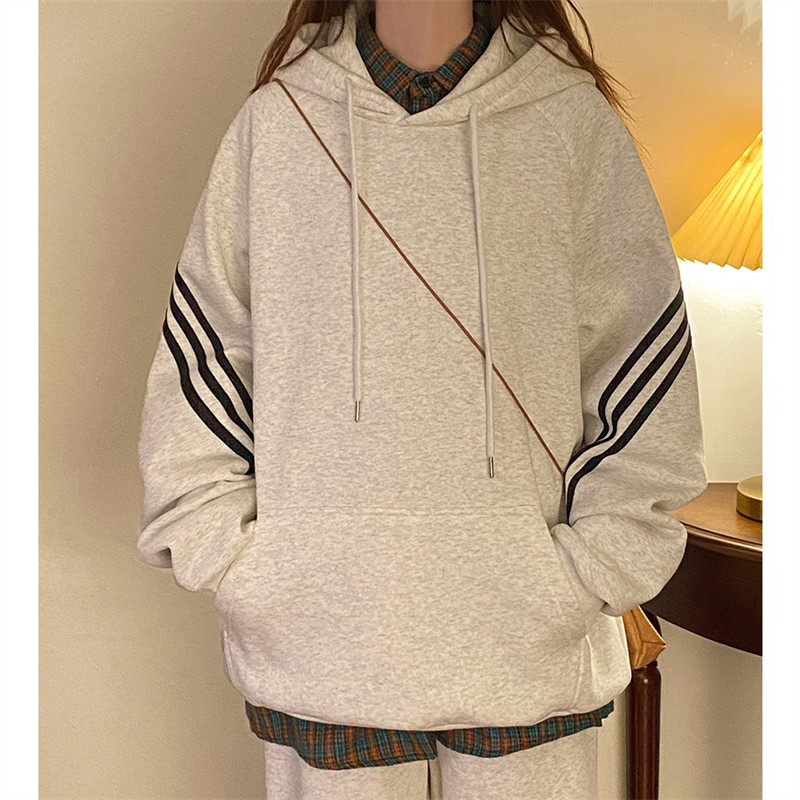 二开W9806-特P50华棉三条杠连帽卫衣男女春秋宽松oversize慵懒,男装卫衣,电商D310B