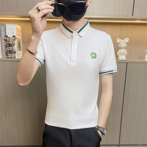 PL036-P40夏季男士有带领短袖T恤带领子男装宽松翻领刺绣polo衫图片