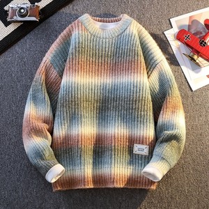 84778-P65美式复古条纹毛衣外套男女秋冬季潮牌百搭情侣宽松保暖