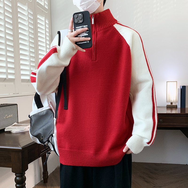 84517-特P55男士毛衣秋冬新款男装保暖内搭线衣撞色立领宽松,男装针织衫/毛衣,电商D310B