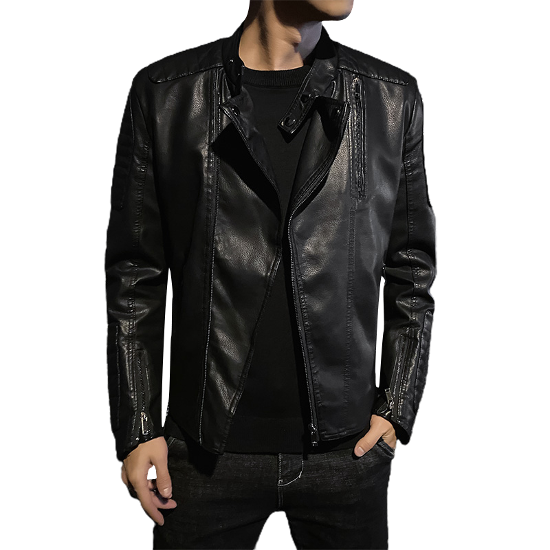 JK779-P98斜拉链皮衣男机车服潮流修身韩版休闲男士外套夹克潮,男装皮衣,电商D310B