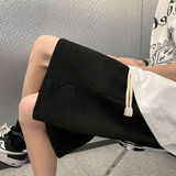 5010-P35夏季港风纯色宽松休闲短裤男直筒抽绳运动裤潮，男装休闲裤，电商D310B