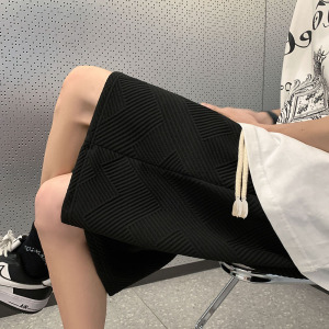 5010-P35夏季港风纯色宽松休闲短裤男直筒抽绳运动裤潮图片