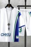 7547-P65夏季华夫格短袖T恤套装男士短裤休闲运动跑步套装，男装T恤，电商D310（原电商305）