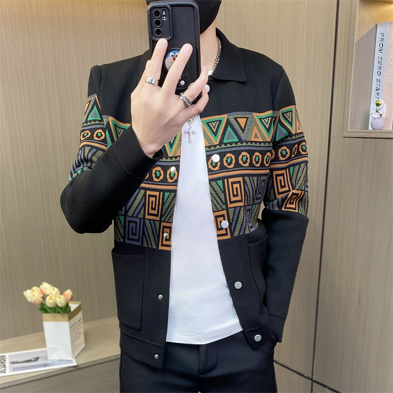 M3878-P70男士毛衣开衫秋冬装韩版潮流高端提花针织夹克外套男,男装针织衫/毛衣,电商D310B