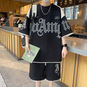 84304-P55夏装高中生t恤男短袖夏季青少年男装帅气学生潮流套装图片