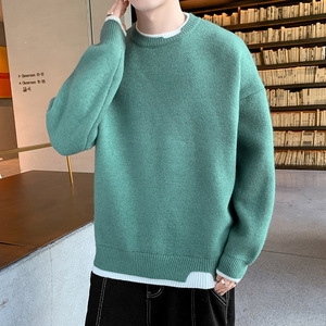 76601-P55毛衣男士韩版潮流纯色休闲上衣服宽松针织衫,韩版的衣服搭配什么好看图片