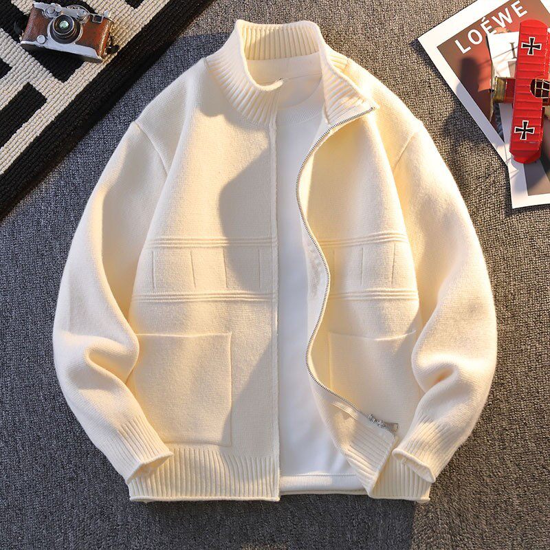 84885-P75美式拉链开衫毛衣男秋冬季潮牌针织外套立领休闲情侣，男装针织衫/毛衣，电商D310B