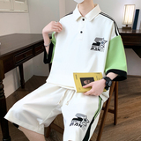 84362-特P55套装男夏季翻领宽松Polo五分裤两件套青少年一套搭配，男装休闲套装，电商D310B