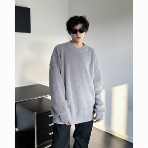 现货M869-特P50灰色毛衣男秋冬款宽松慵懒风内搭打底针织衫图片