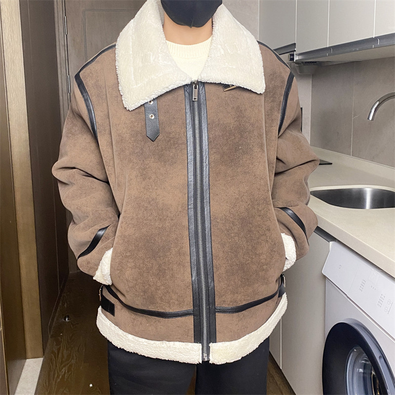 68802-P208冬装羊羔毛港风棉衣皮毛一体港风宽松大码夹克男外套,男装夹克,电商D310B