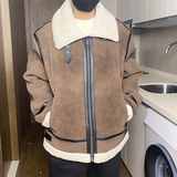 68802-P208冬装羊羔毛港风棉衣皮毛一体港风宽松大码夹克男外套，男装夹克，电商D310B