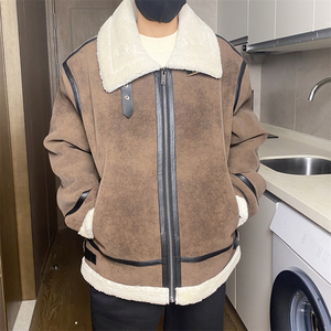 68802-P208冬装羊羔毛港风棉衣皮毛一体港风宽松大码夹克男外套图片