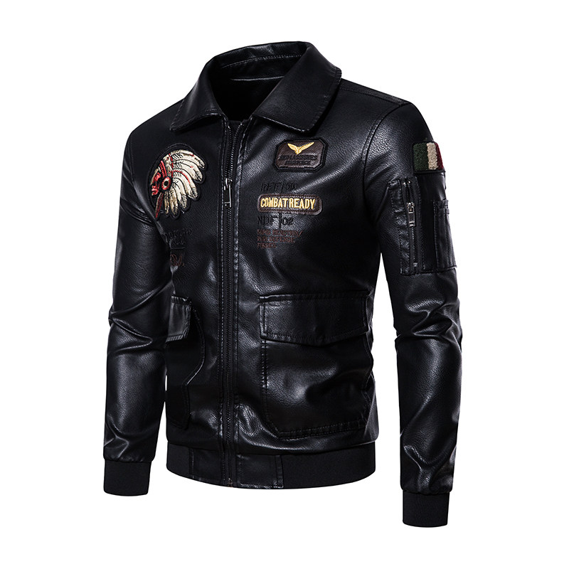 JK051-P110秋冬皮夹克重工刺绣美式机车服潮流时尚PU皮衣图片
